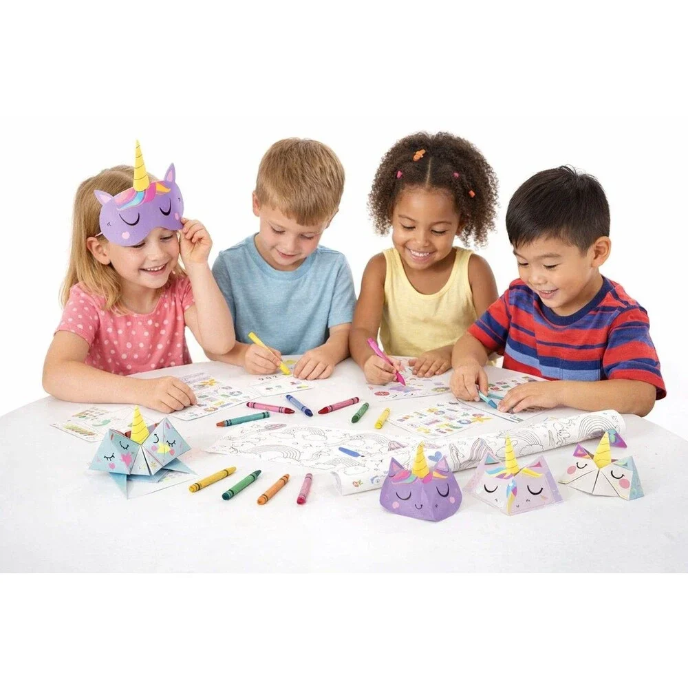 Kids Unicorn Craft Activity Kit 4 Count Masks Origami Bookmarks Stickers Crayon